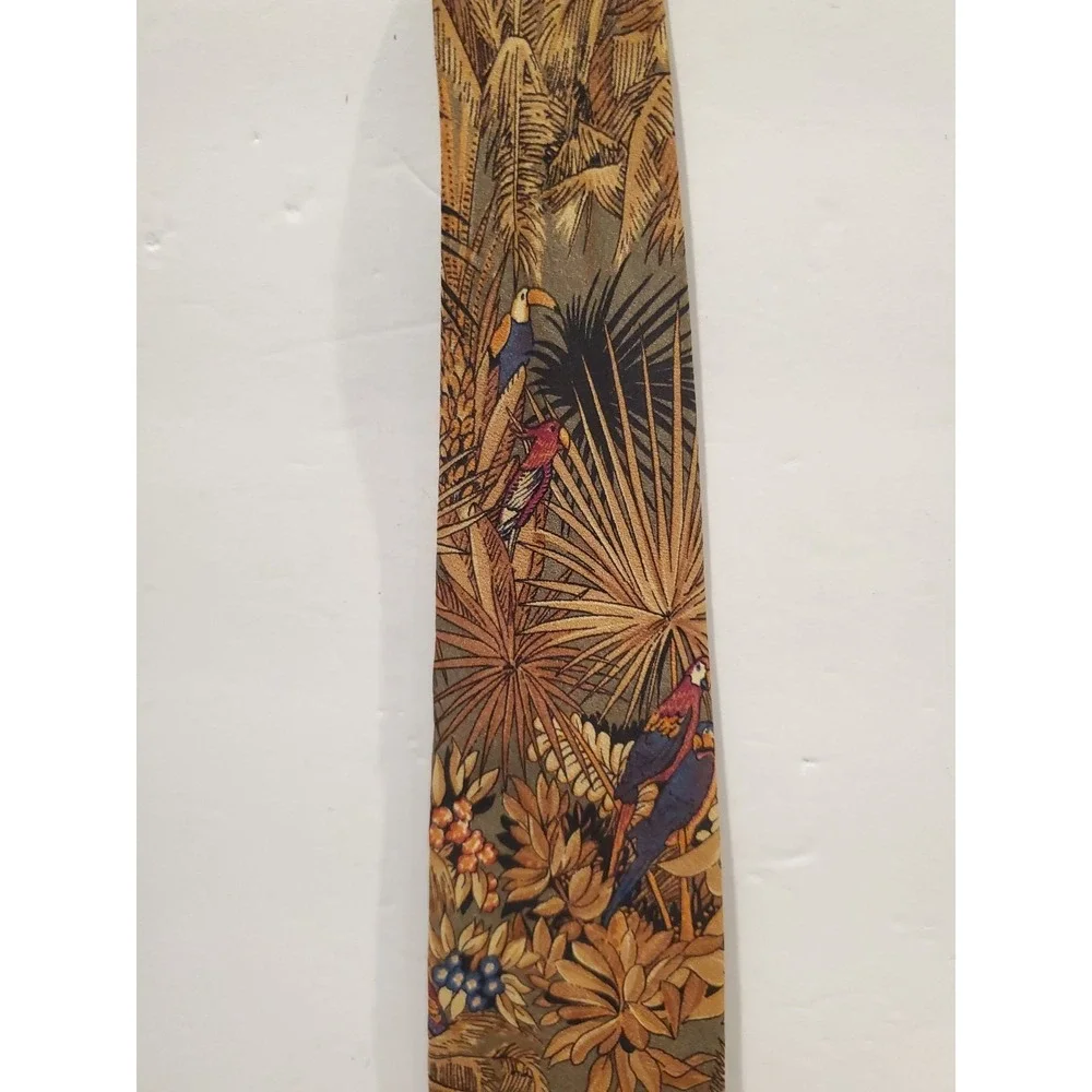Vintage Silk Necktie Tropical Bird Print - Retro Design Studios - Slight Damage